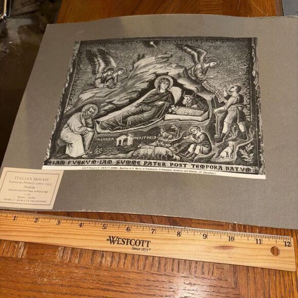 Vintage Nativity Italian Mosaic Photo - Pietro Cavallini Santa Maria Trastevere - Picture 1 of 4